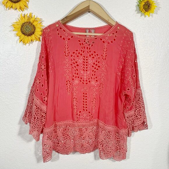 Johnny Was Embroidered Eyelet Tunic Coral Size Small Women’s - Picture 2 of 12